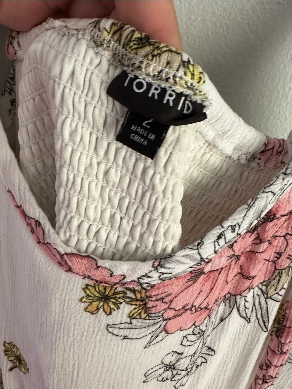 Torrid 2 midi high low dress white floral women’s 2x smocked ruffle spaghetti st - Picture 7 of 9
